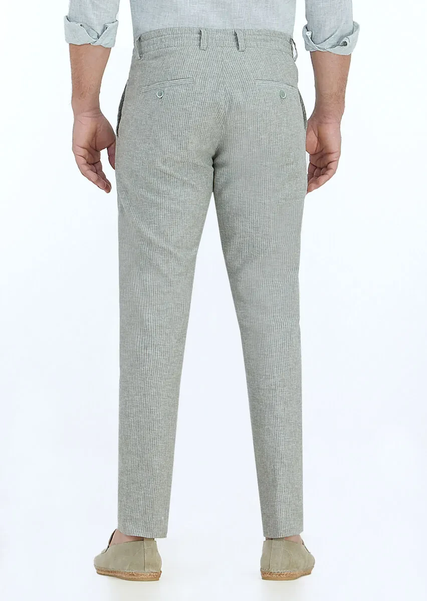 Açık Yeşil Çizgili Dokuma Jogging Fit Casual Pamuk Karışımlı Pantolon - 4