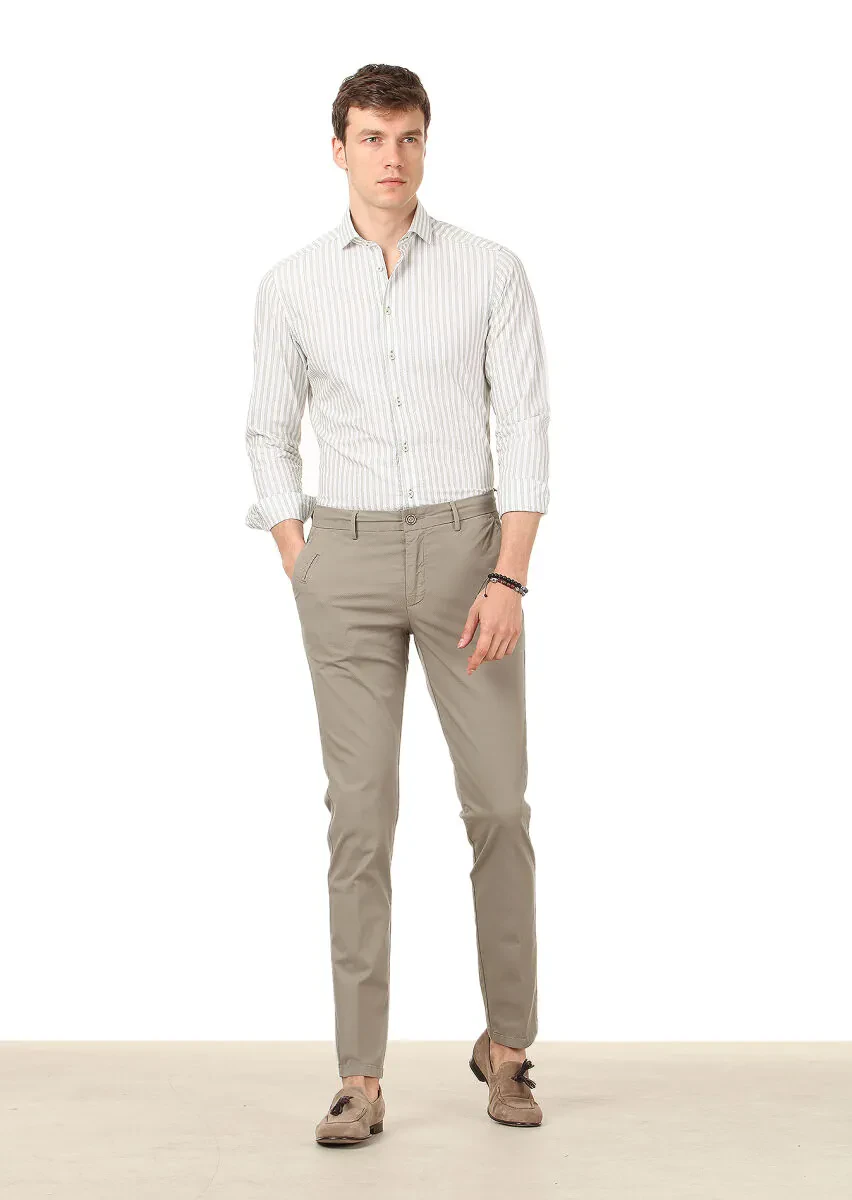 Açık Yeşil Dokuma Regular Fit Casual Pamuk Karışımlı Pantolon - 1