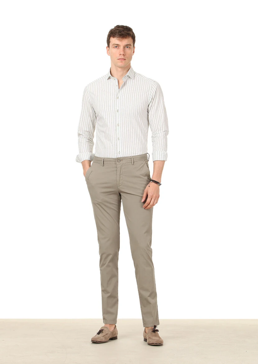 Açık Yeşil Dokuma Regular Fit Casual Pamuk Karışımlı Pantolon - 2