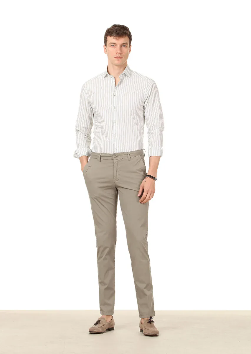 Açık Yeşil Dokuma Regular Fit Casual Pamuk Karışımlı Pantolon - 2