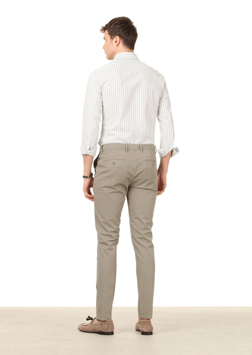 Açık Yeşil Dokuma Regular Fit Casual Pamuk Karışımlı Pantolon - 4