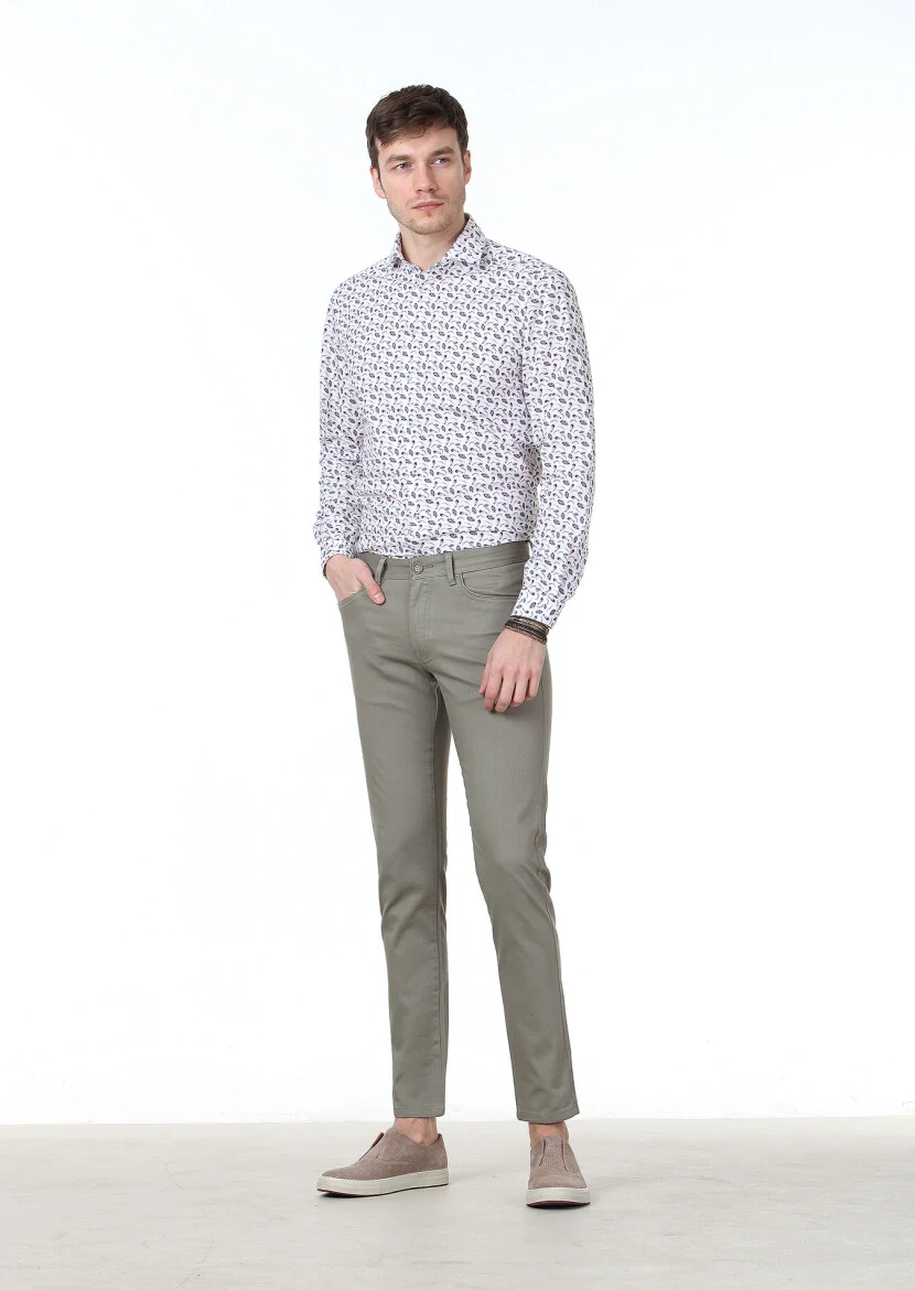 Açık Yeşil Dokuma Slim Fit Casual Pamuk Karışımlı Pantolon 