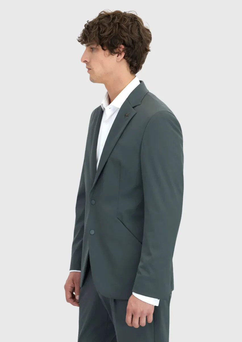 Açık Yeşil Düz Comfort Fit Örme Takım Elbise - 4