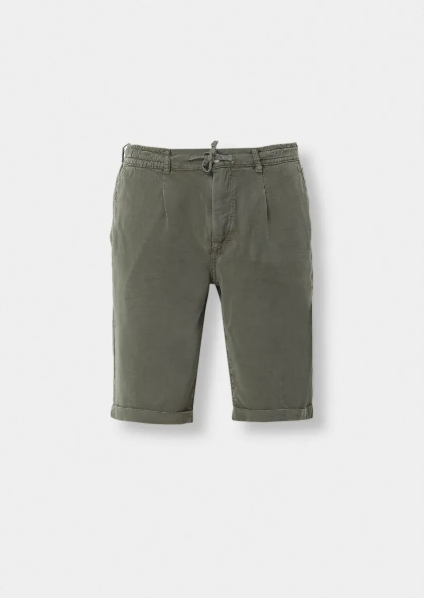 Açık Yeşil Düz Dokuma Jogging Fit Casual Bermuda - 5