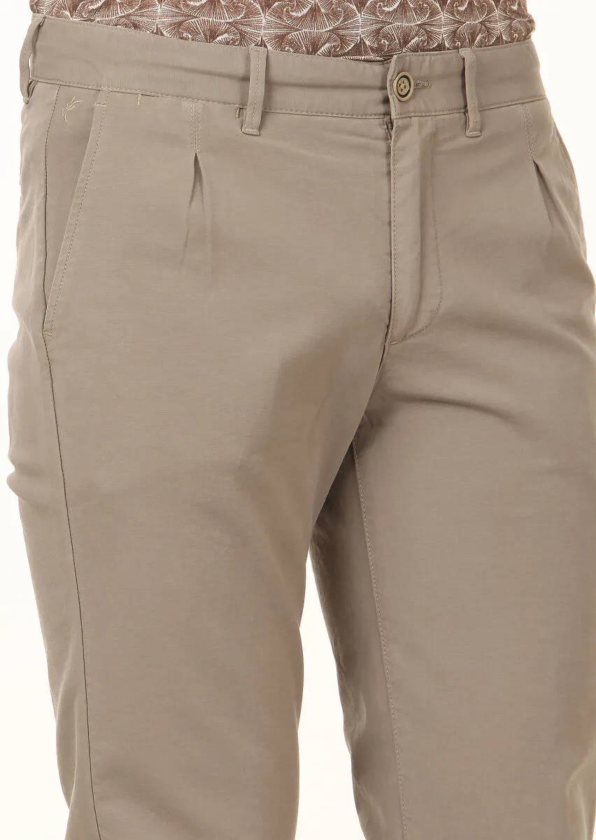 Açık Yeşil Düz Dokuma Regular Fit Casual Pamuk Karışımlı Pantolon - 3