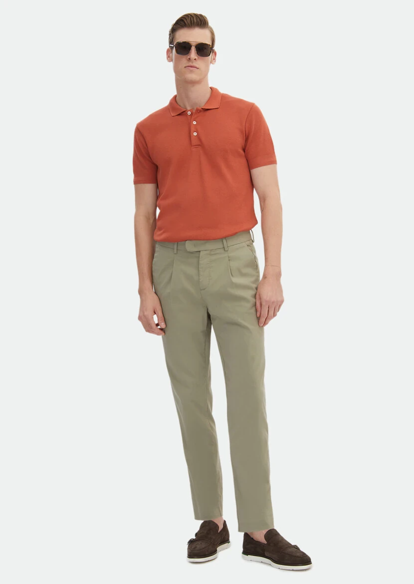 Açık Yeşil Düz Dokuma Regular Fit Casual Pamuk Karışımlı Pantolon - 1