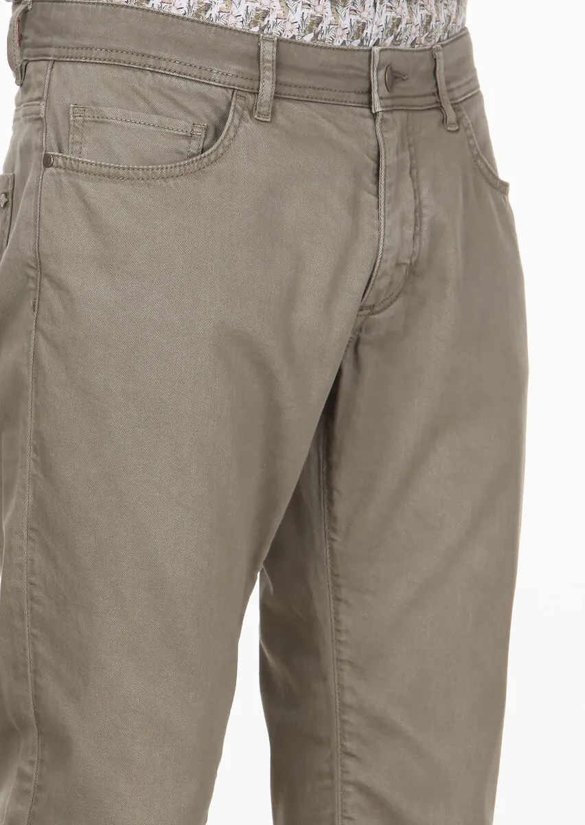 Açık Yeşil Düz Dokuma Slim Fit Casual Pamuk Karışımlı Pantolon - 3