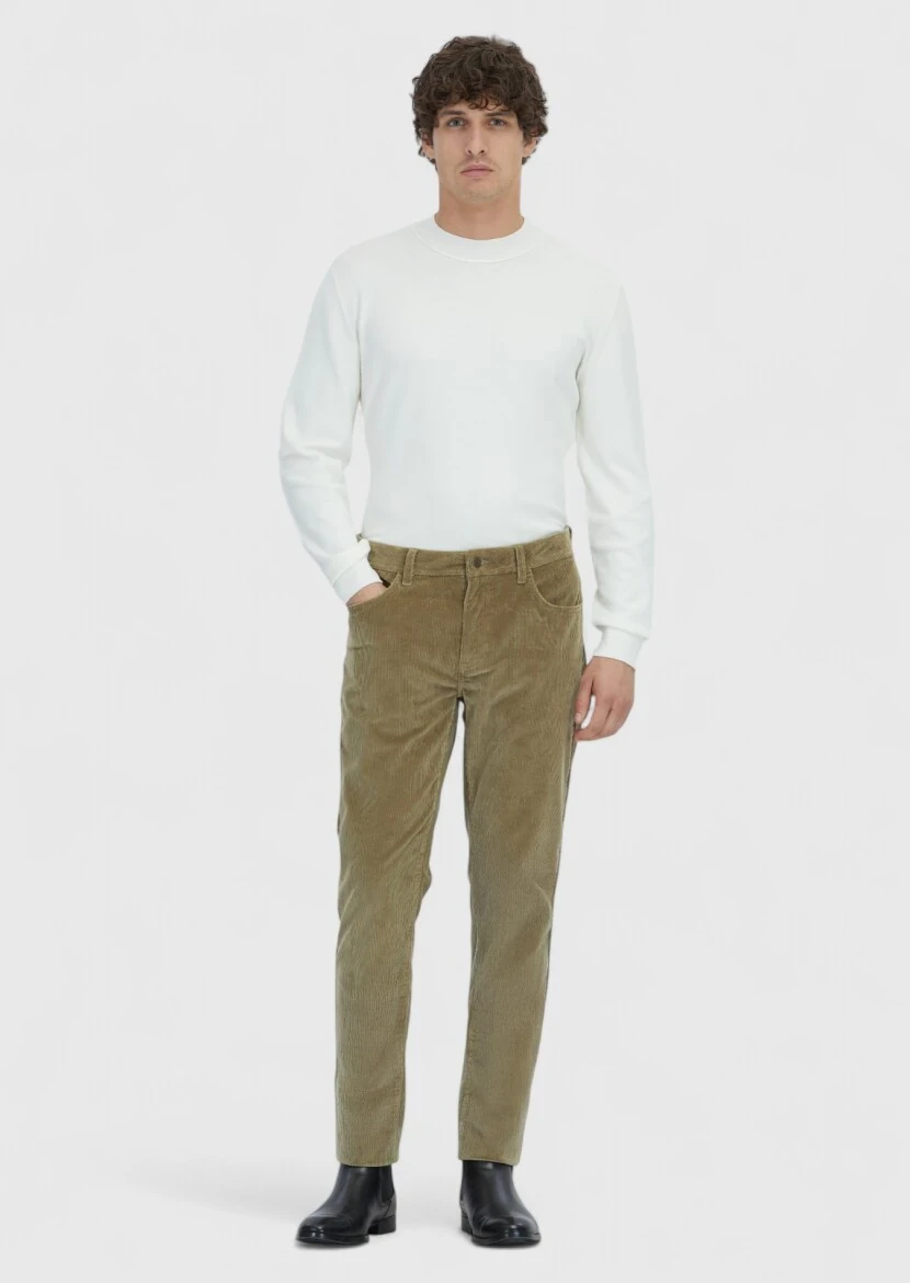 Açık Yeşil Düz Dokuma Slim Fit Kadife Casual Pamuk Karışımlı Pantolon - RAMSEY