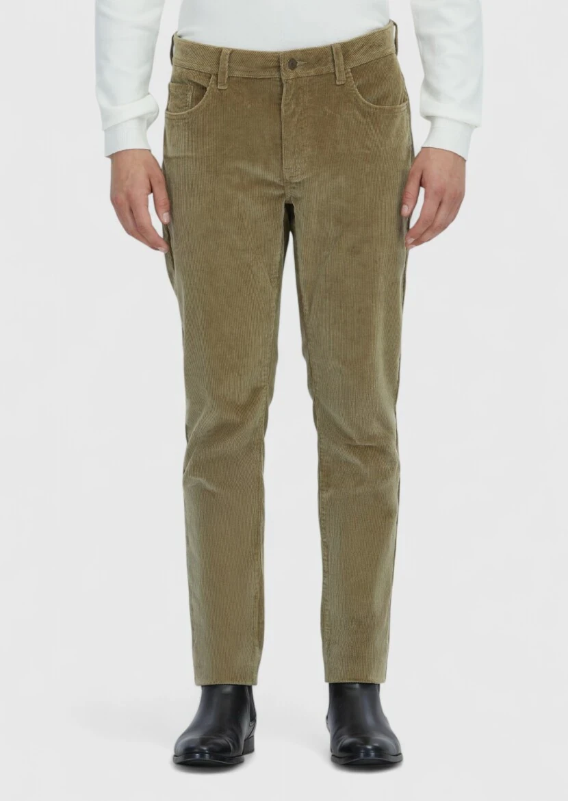 Açık Yeşil Düz Dokuma Slim Fit Kadife Casual Pamuk Karışımlı Pantolon - RAMSEY