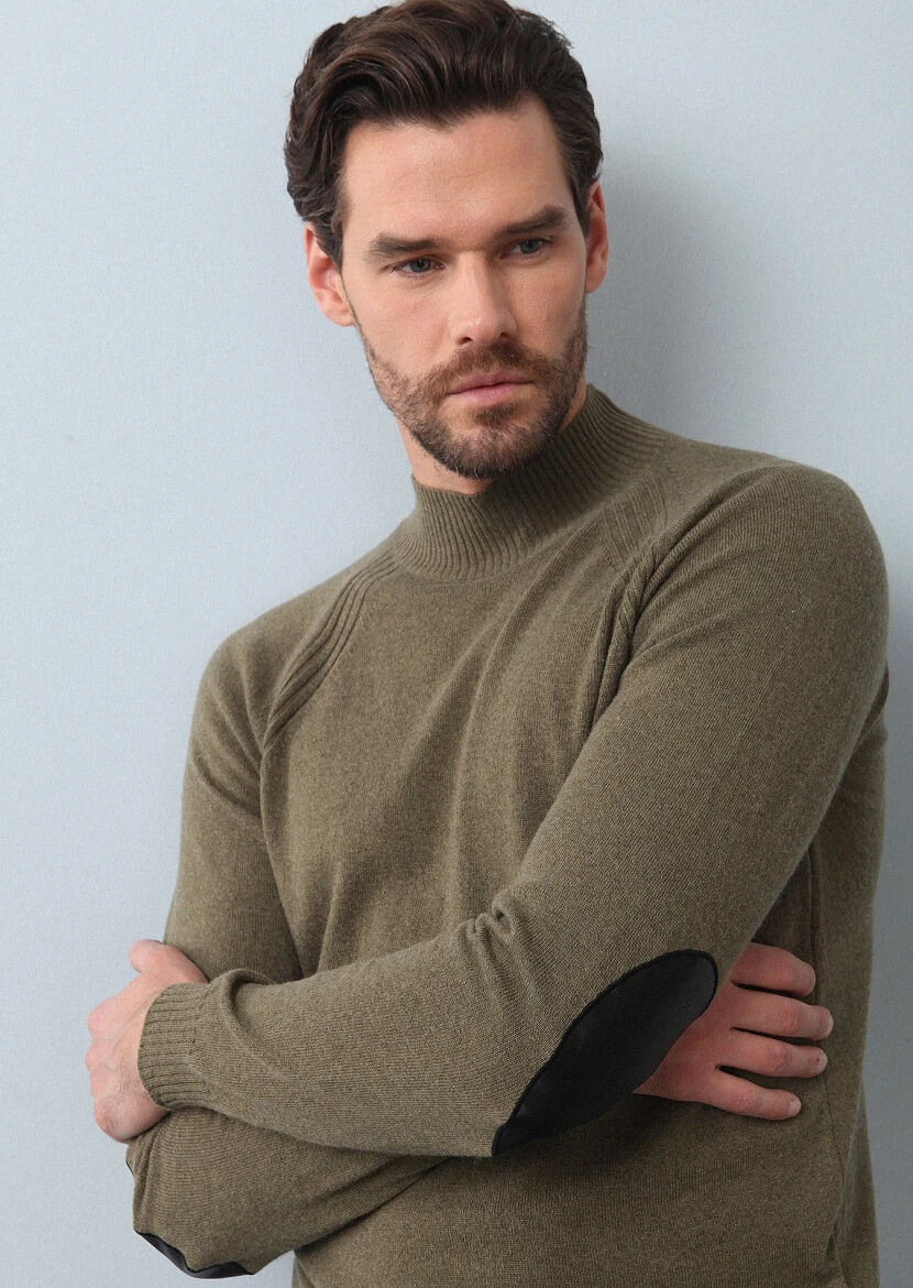 Açık Yeşil Düz Örgü Yün Karışımlı Triko Kazak - 1