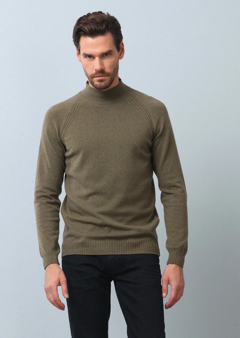 Açık Yeşil Düz Örgü Yün Karışımlı Triko Kazak - 2