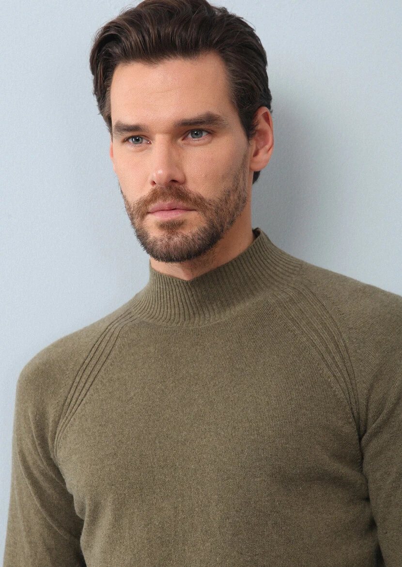 Açık Yeşil Düz Örgü Yün Karışımlı Triko Kazak - 3