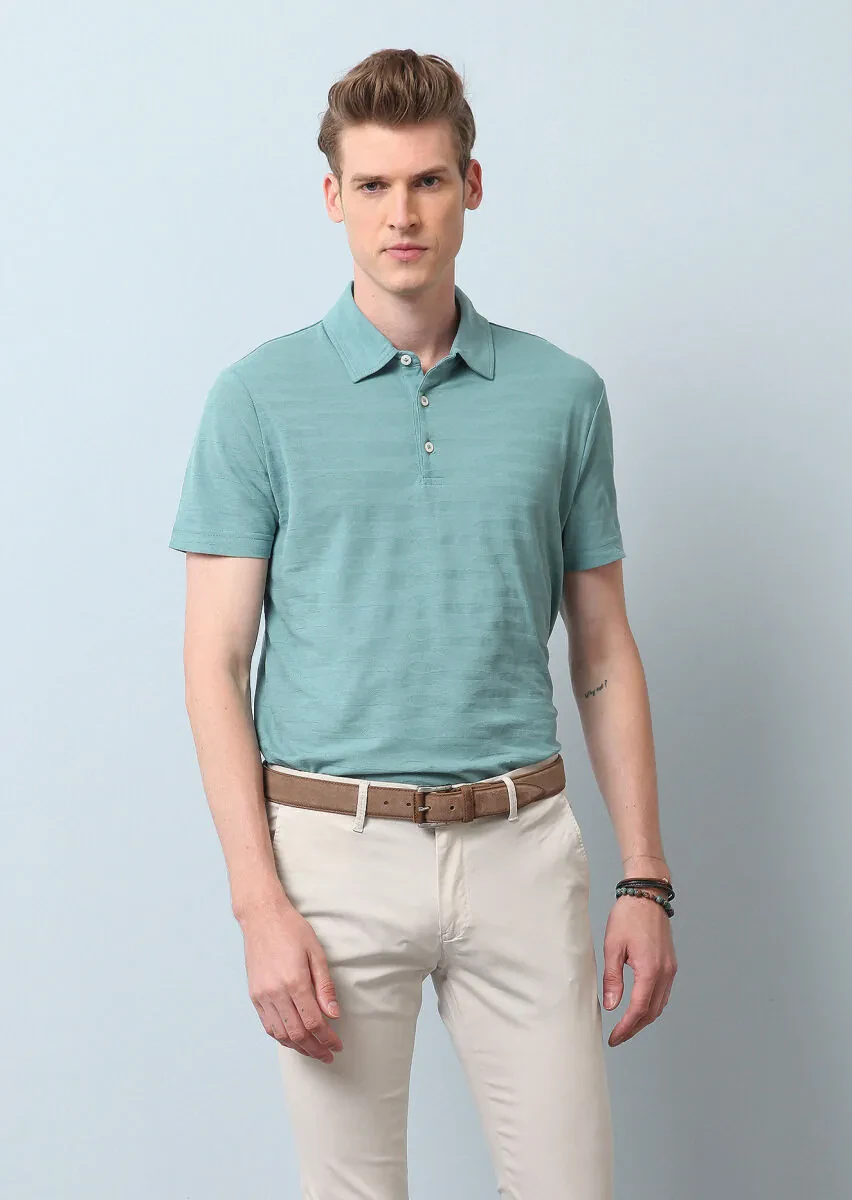 Açık Yeşil Polo Yaka %100 Pamuk T-Shirt - 4