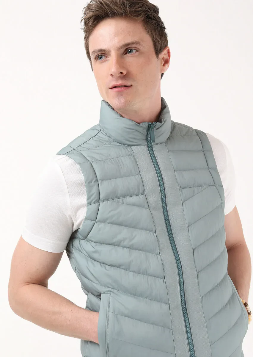 Açık Yeşil Regular Fit Dik Yaka Casual Dokuma Spor Yelek - 3