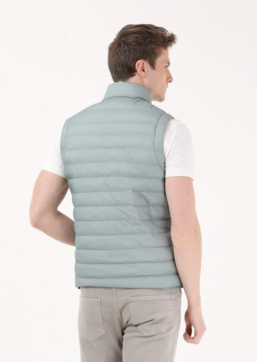 Açık Yeşil Regular Fit Dik Yaka Casual Dokuma Spor Yelek - 5