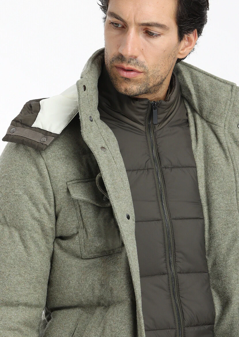 Açık Yeşil Regular Fit Kapüşonlu Casual Örme Kaban - 5