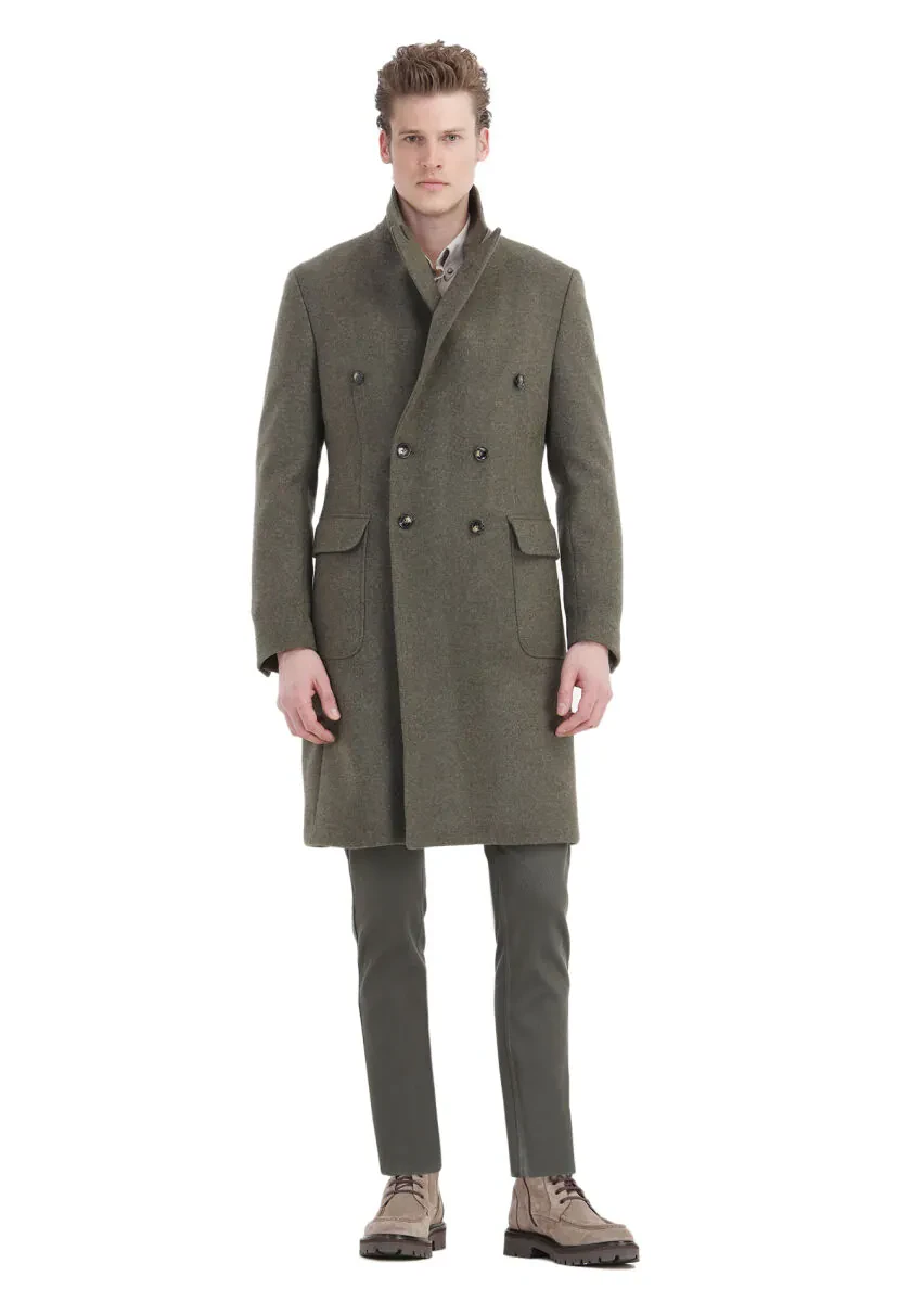 Açık Yeşil Regular Fit Kruvaze Yaka Casual Dokuma Palto - 2