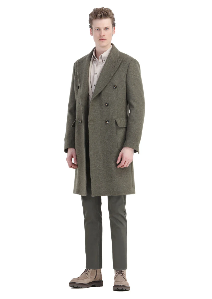 Açık Yeşil Regular Fit Kruvaze Yaka Casual Dokuma Palto - 3