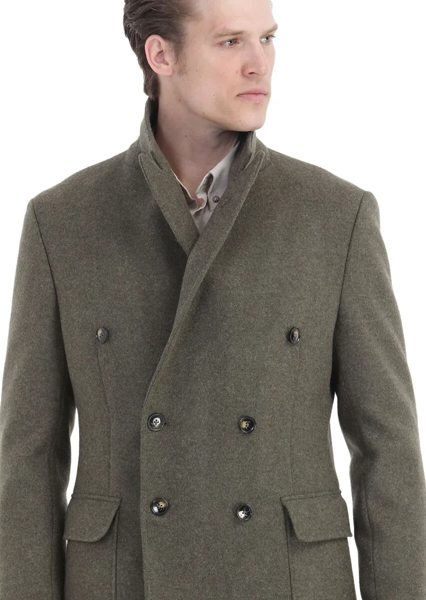 Açık Yeşil Regular Fit Kruvaze Yaka Casual Dokuma Palto - 4