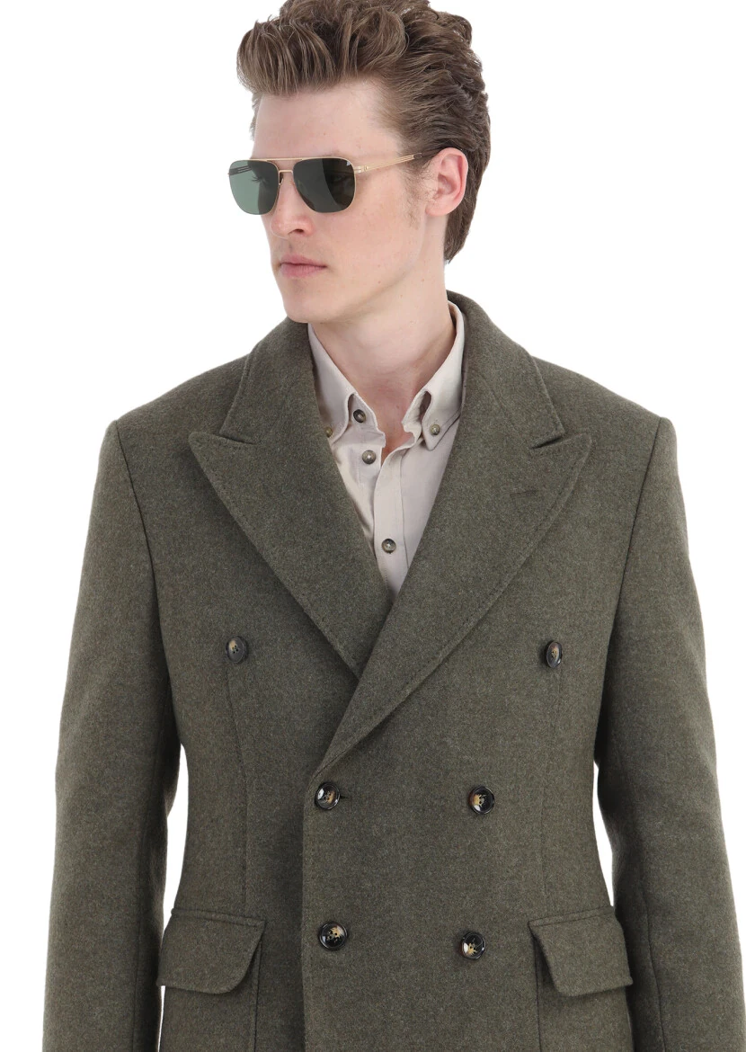 Açık Yeşil Regular Fit Kruvaze Yaka Casual Dokuma Palto - 5