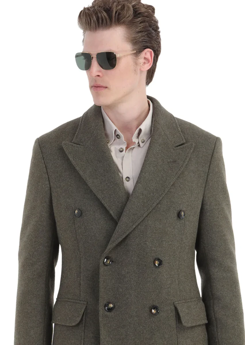 Açık Yeşil Regular Fit Kruvaze Yaka Casual Dokuma Palto - 5