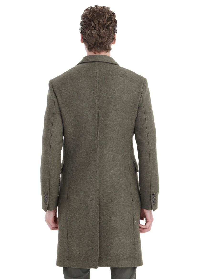 Açık Yeşil Regular Fit Kruvaze Yaka Casual Dokuma Palto - 7