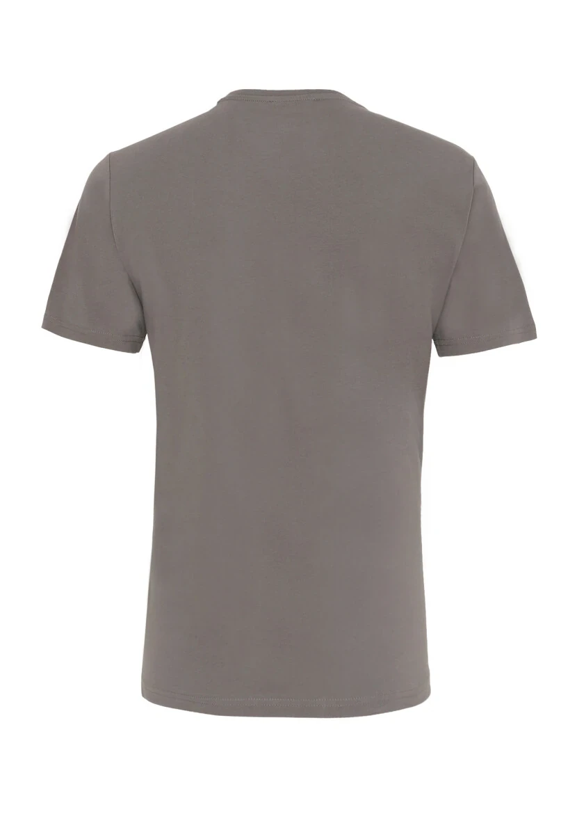 Antrasit Baskılı Bisiklet Yaka %100 Pamuk T-Shirt - 3