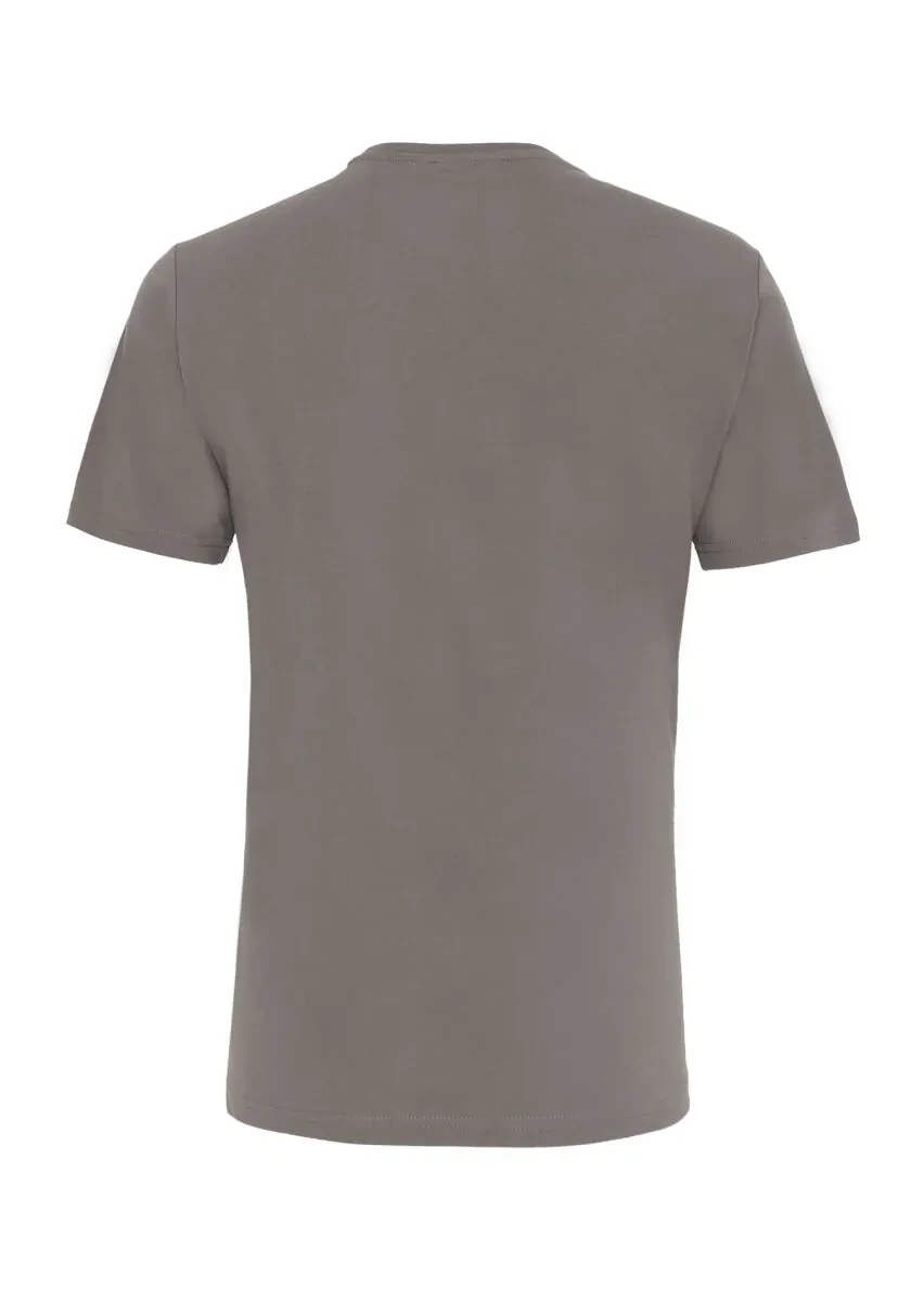 Antrasit Baskılı Bisiklet Yaka %100 Pamuk T-Shirt - 3