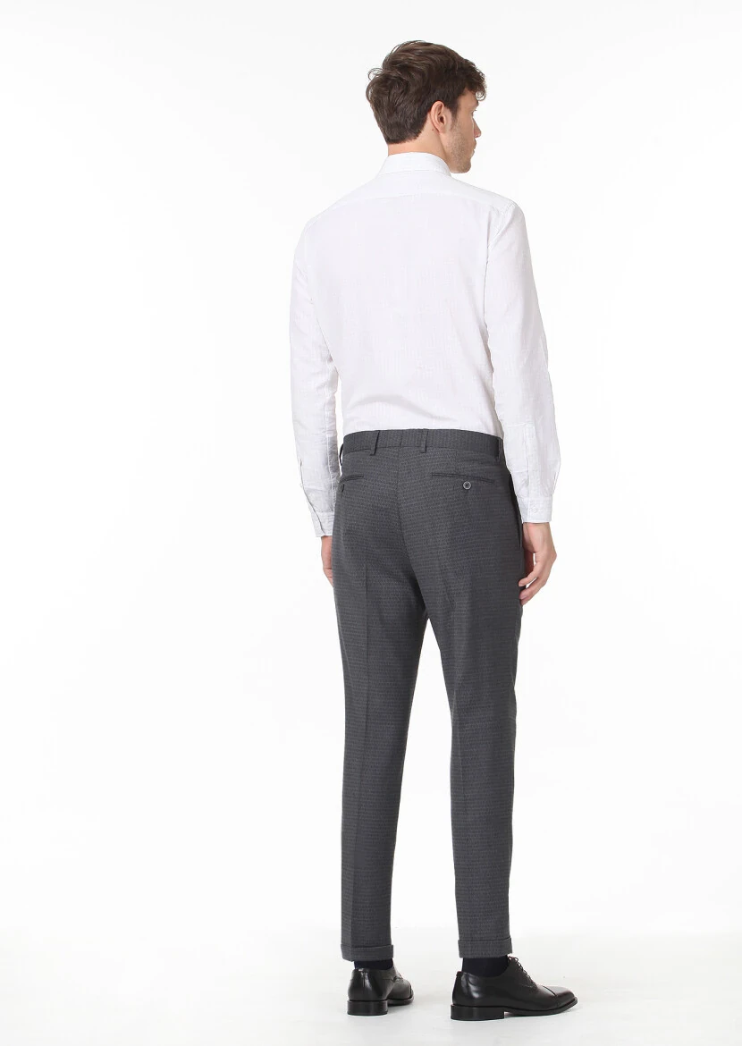 Antrasit Baskılı Dokuma Carrot Fit Klasik Yün Karışımlı Pantolon - 4