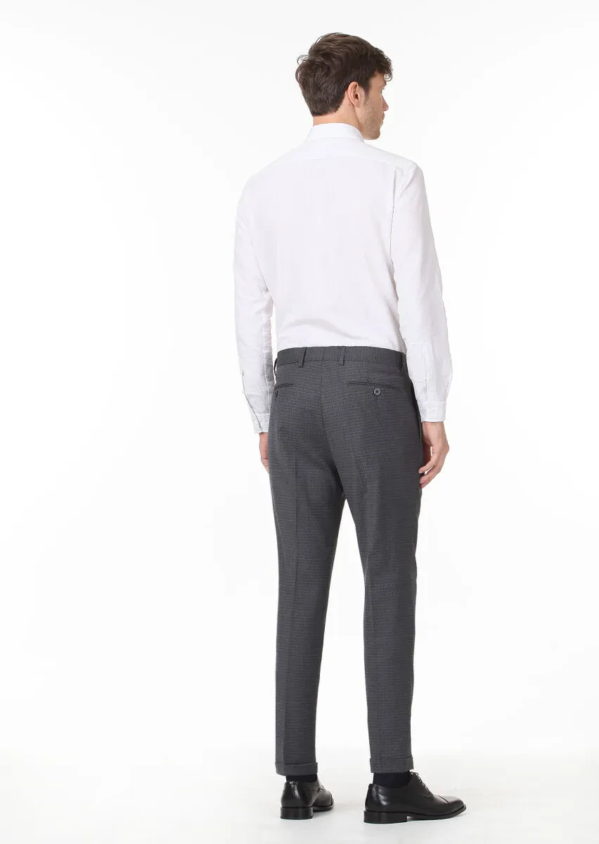 Antrasit Baskılı Dokuma Carrot Fit Klasik Yün Karışımlı Pantolon - 4