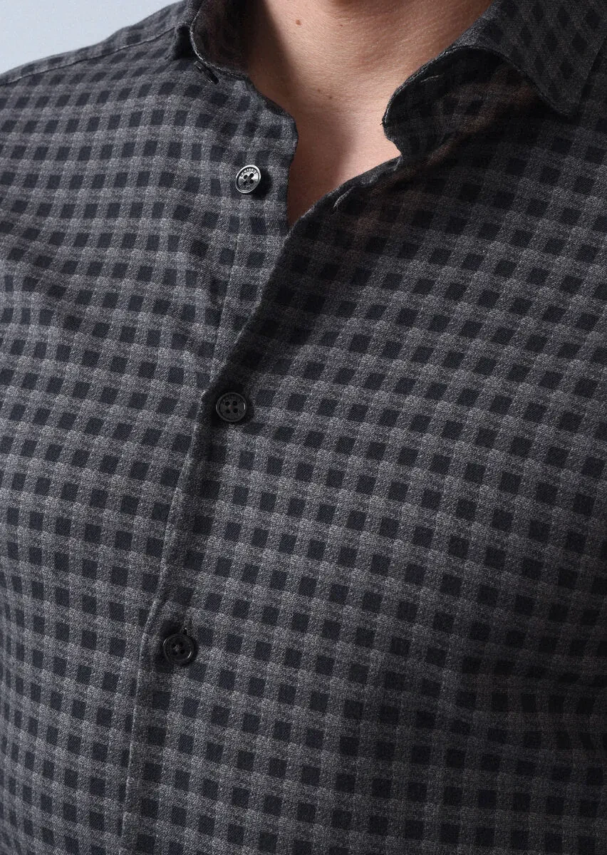 Antrasit Baskılı Slim Fit Dokuma Casual %100 Pamuk Gömlek - 2