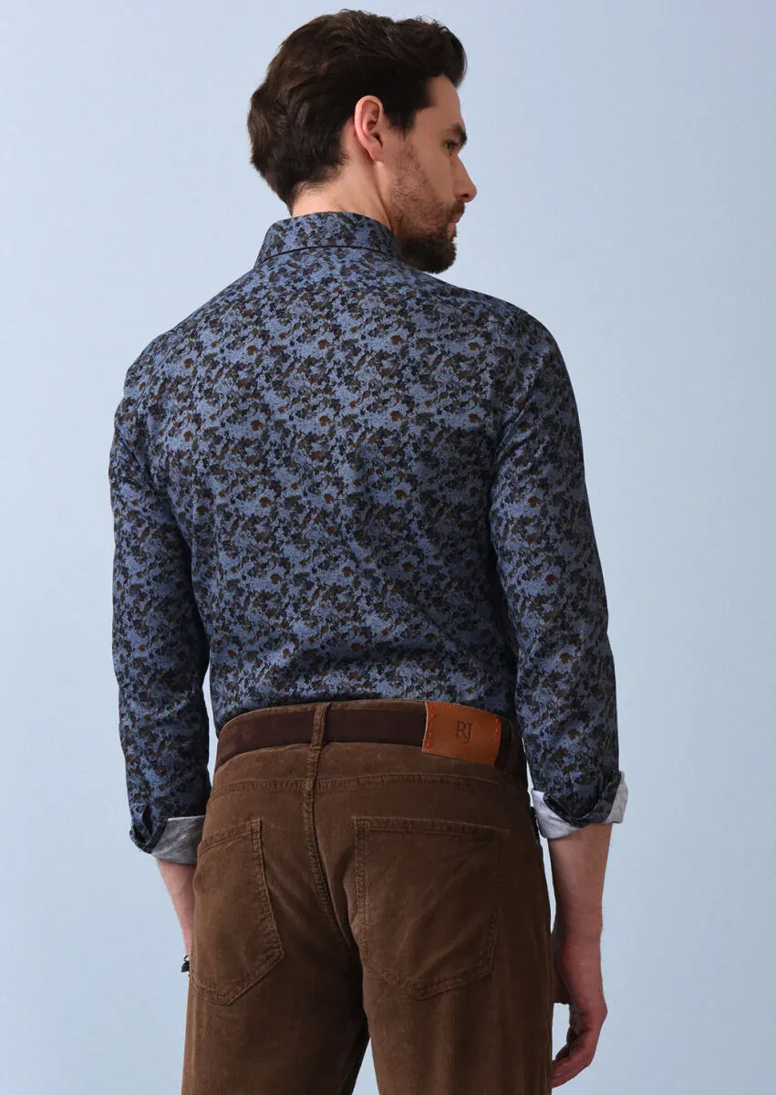 Antrasit Baskılı Slim Fit Dokuma Casual %100 Pamuk Gömlek - 5