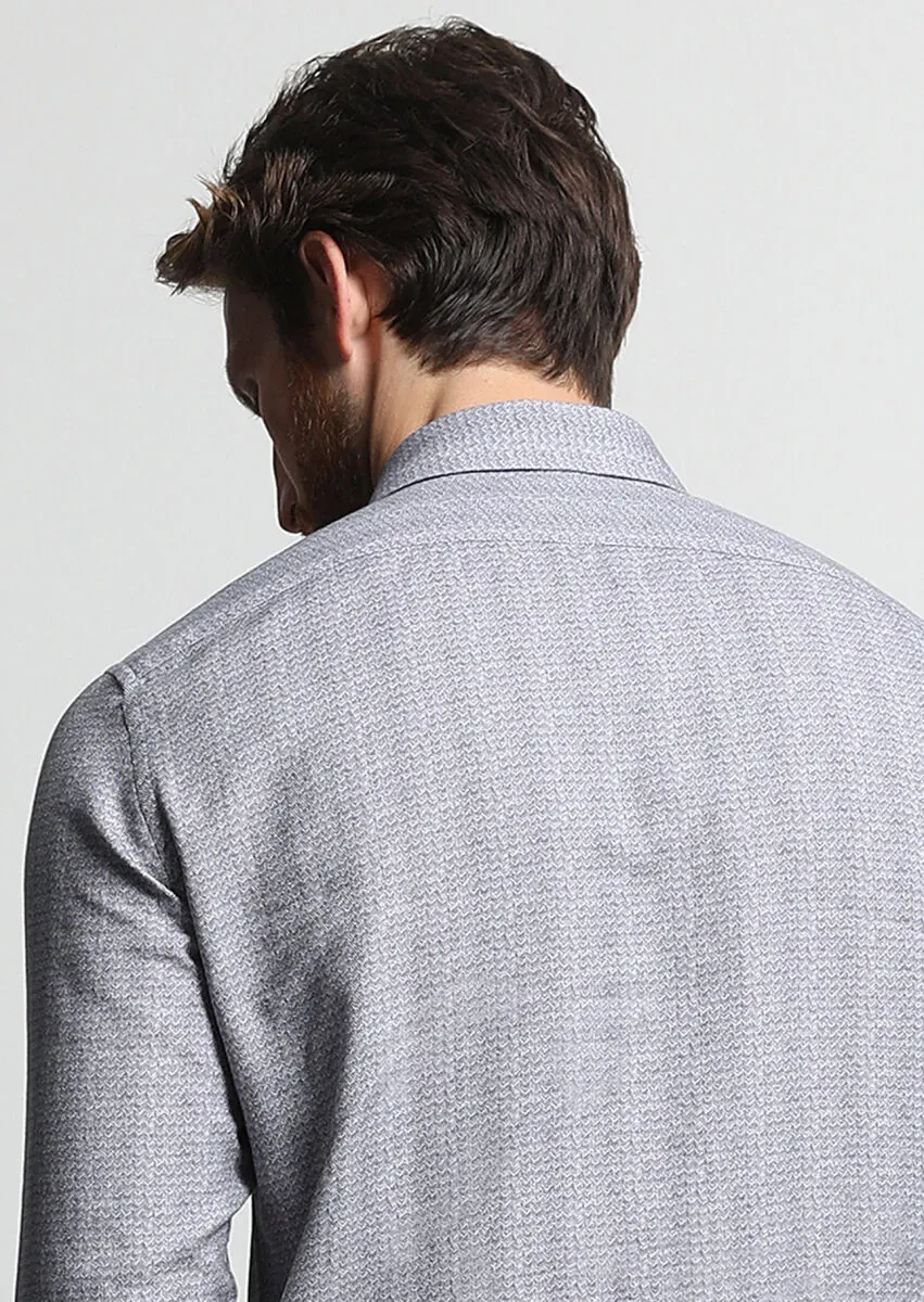 Antrasit Baskılı Slim Fit Dokuma Casual %100 Pamuk Gömlek - 5