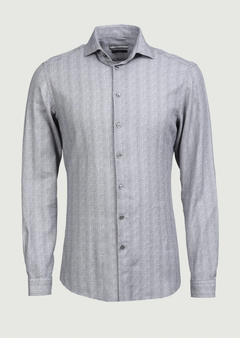 Antrasit Baskılı Slim Fit Dokuma Casual %100 Pamuk Gömlek - 6