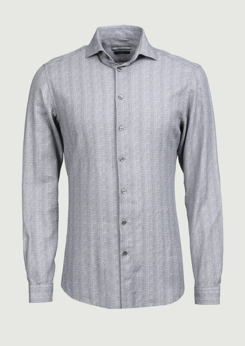 Antrasit Baskılı Slim Fit Dokuma Casual %100 Pamuk Gömlek - 6