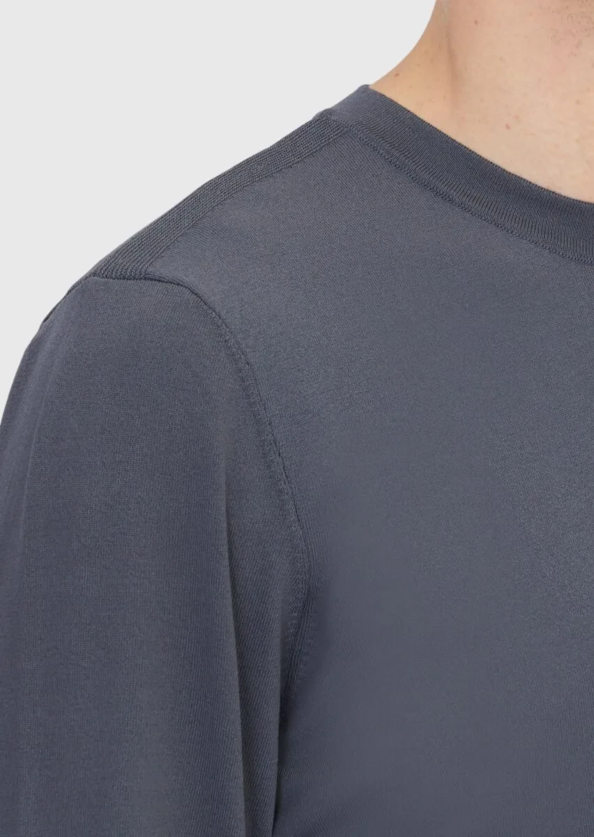 Antrasit Bisiklet Yaka Düz Örgü Triko Kazak - 3