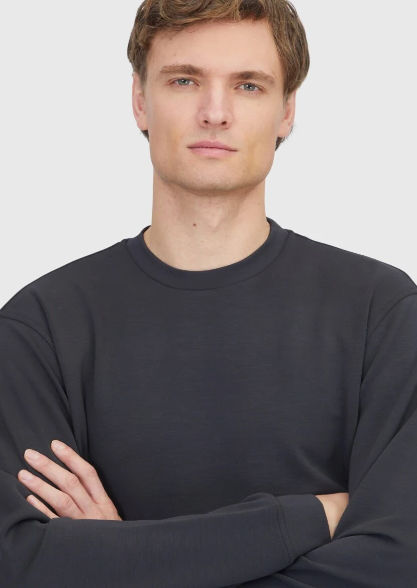 Antrasit Bisiklet Yaka Düz Sweatshırt - 4