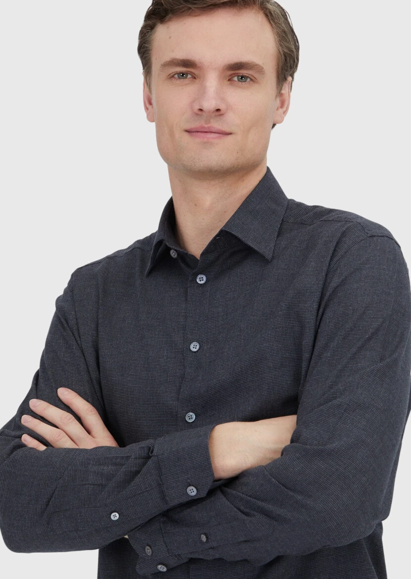 Antrasit Casual Fit Dokuma Casual %100 Pamuk Gömlek - RAMSEY