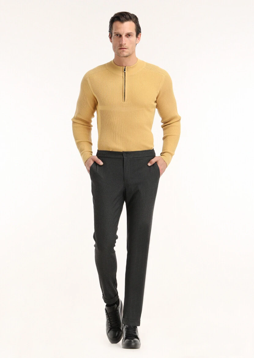 Antrasit Çizgili Dokuma Jogging Fit Casual Pantolon - 1