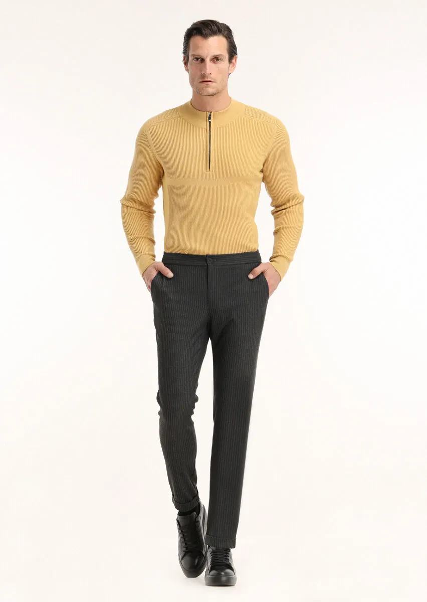 Antrasit Çizgili Dokuma Jogging Fit Casual Pantolon - 1