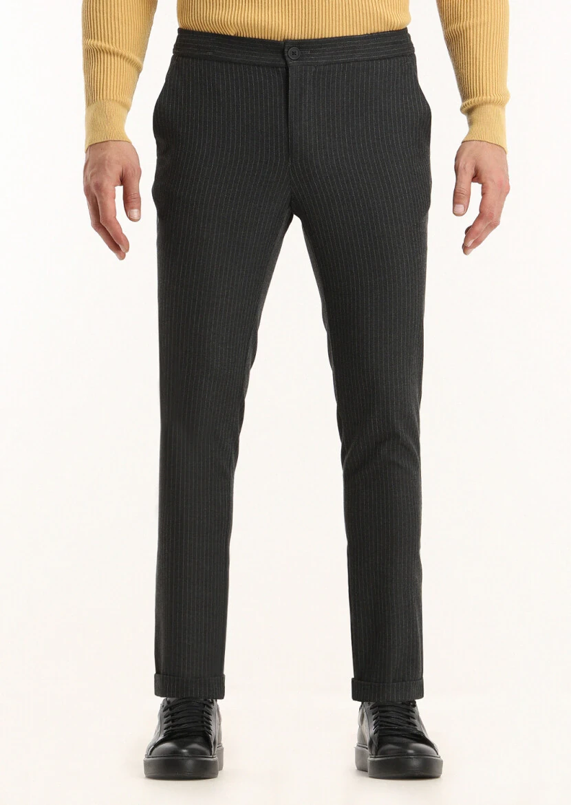 Antrasit Çizgili Dokuma Jogging Fit Casual Pantolon 