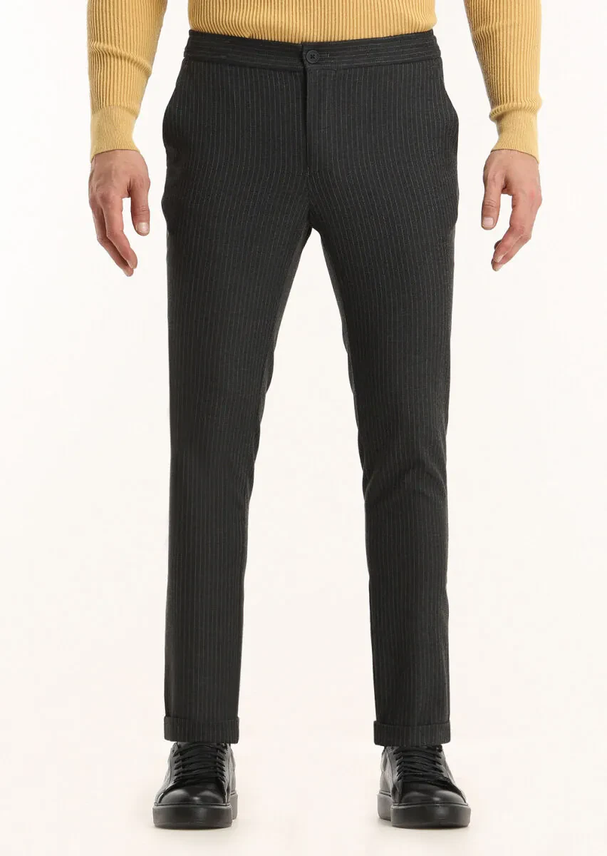 Antrasit Çizgili Dokuma Jogging Fit Casual Pantolon - 2