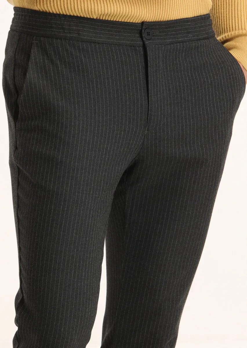 Antrasit Çizgili Dokuma Jogging Fit Casual Pantolon - 3