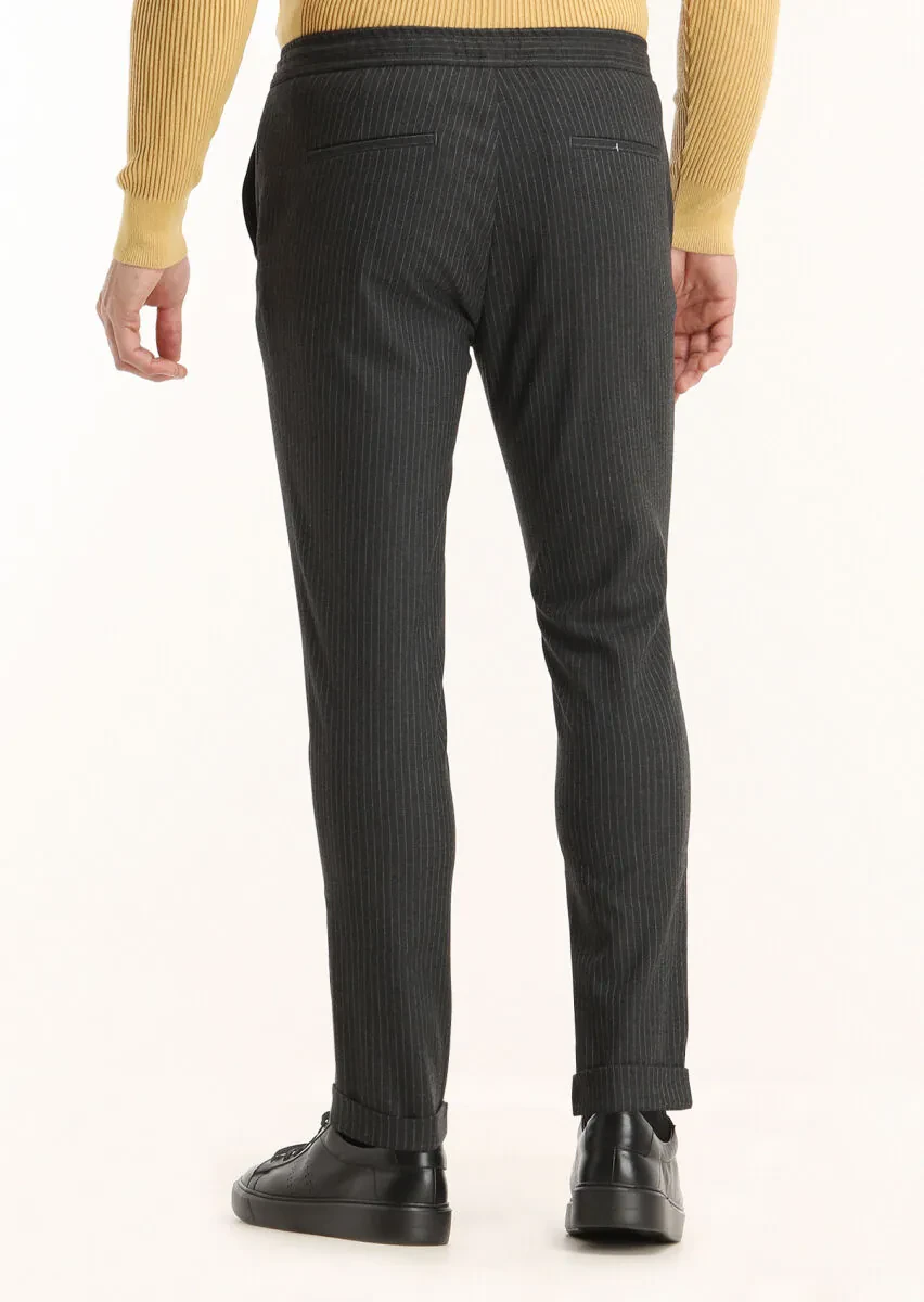 Antrasit Çizgili Dokuma Jogging Fit Casual Pantolon - 4