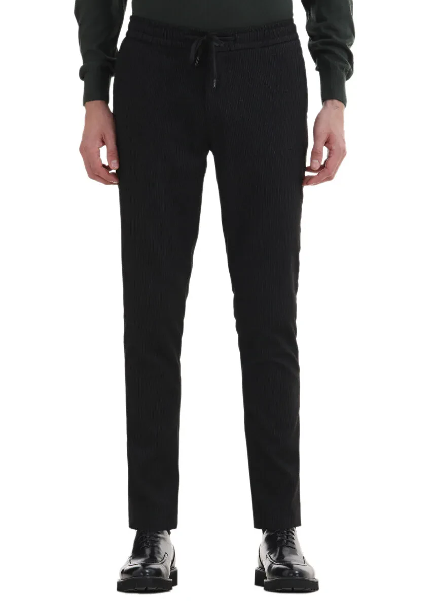 Antrasit Çizgili Dokuma Jogging Fit Casual Pantolon - 2