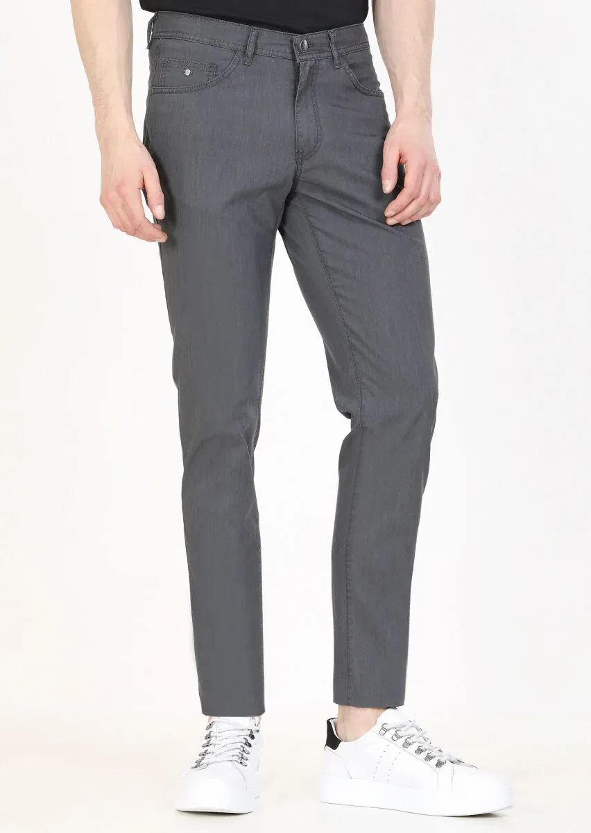 Antrasit Çizgili Dokuma Slim Fit Casual Pantolon - 2