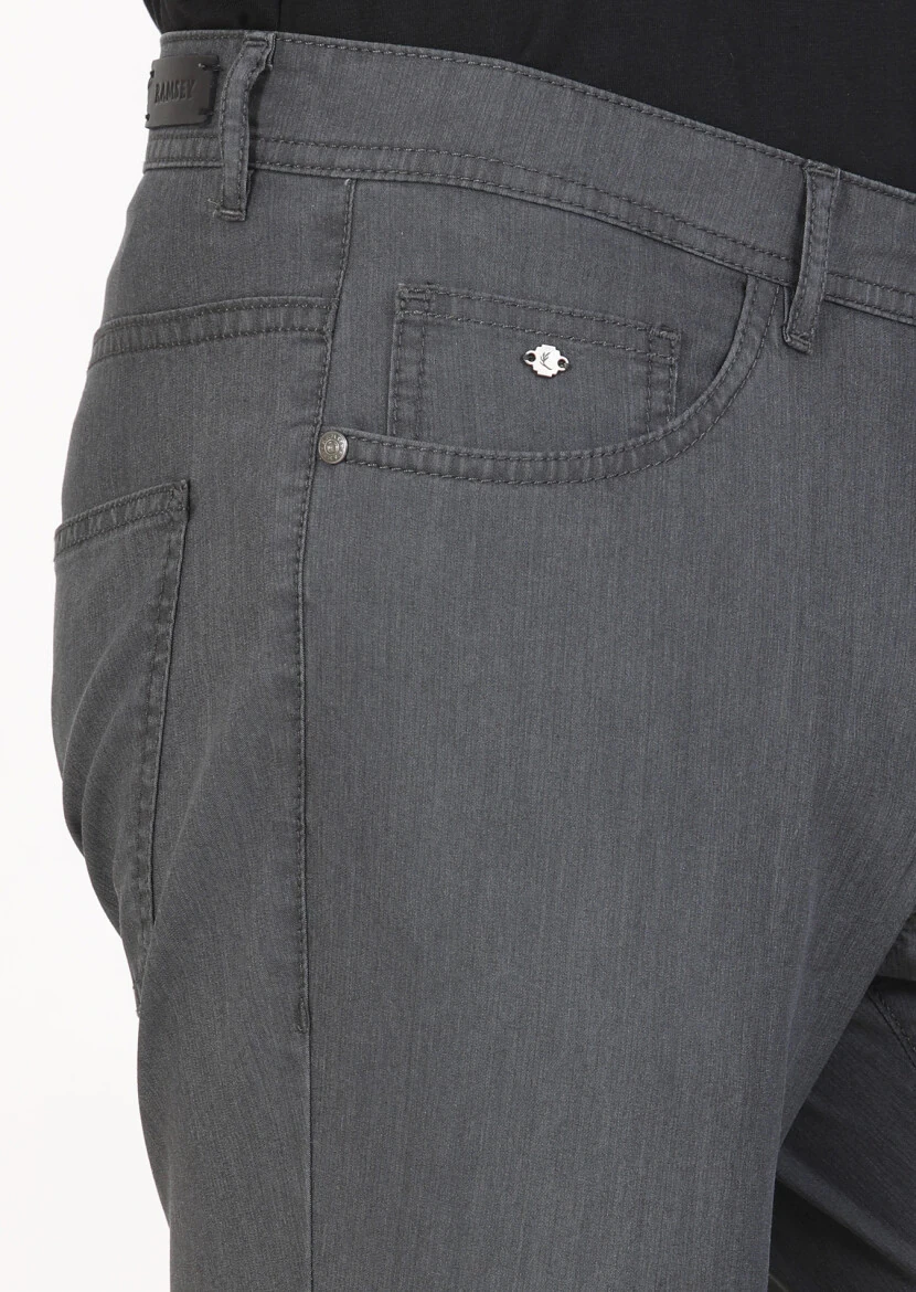 Antrasit Çizgili Dokuma Slim Fit Casual Pantolon - 3