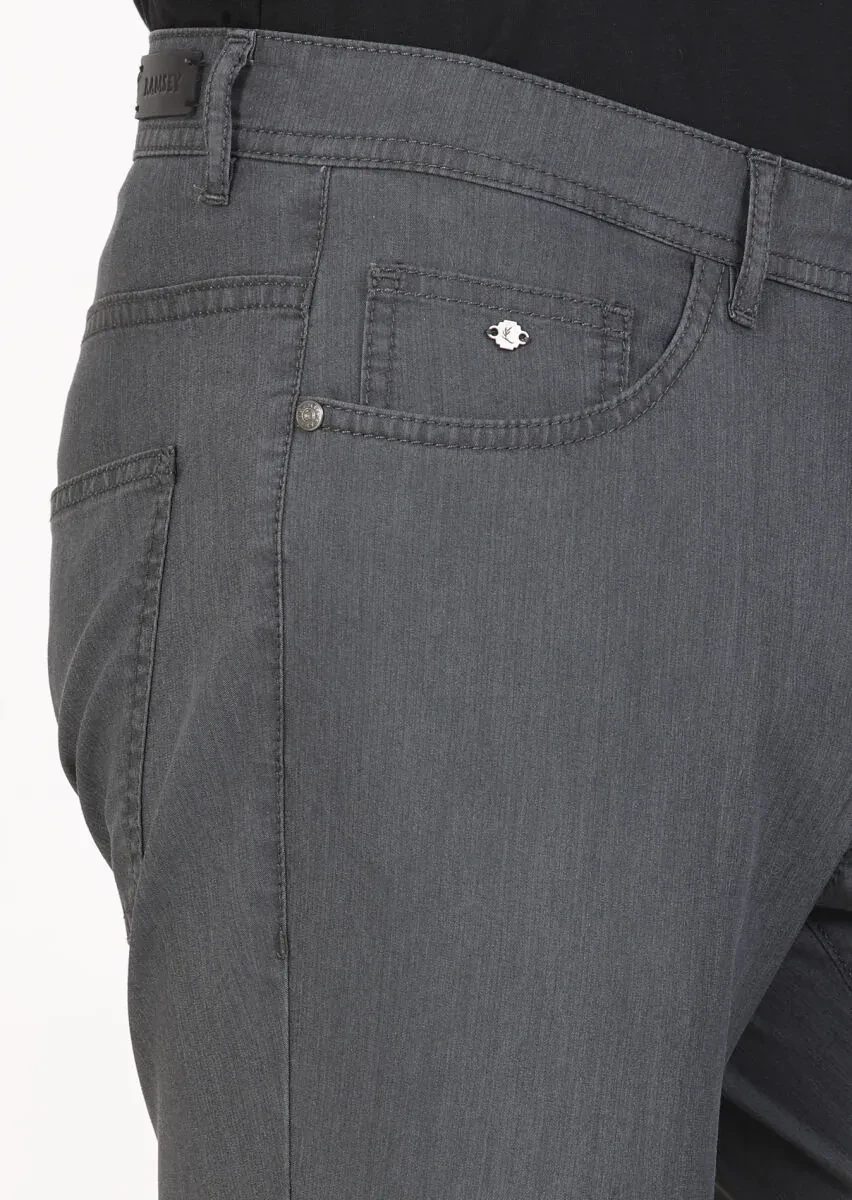 Antrasit Çizgili Dokuma Slim Fit Casual Pantolon - 3