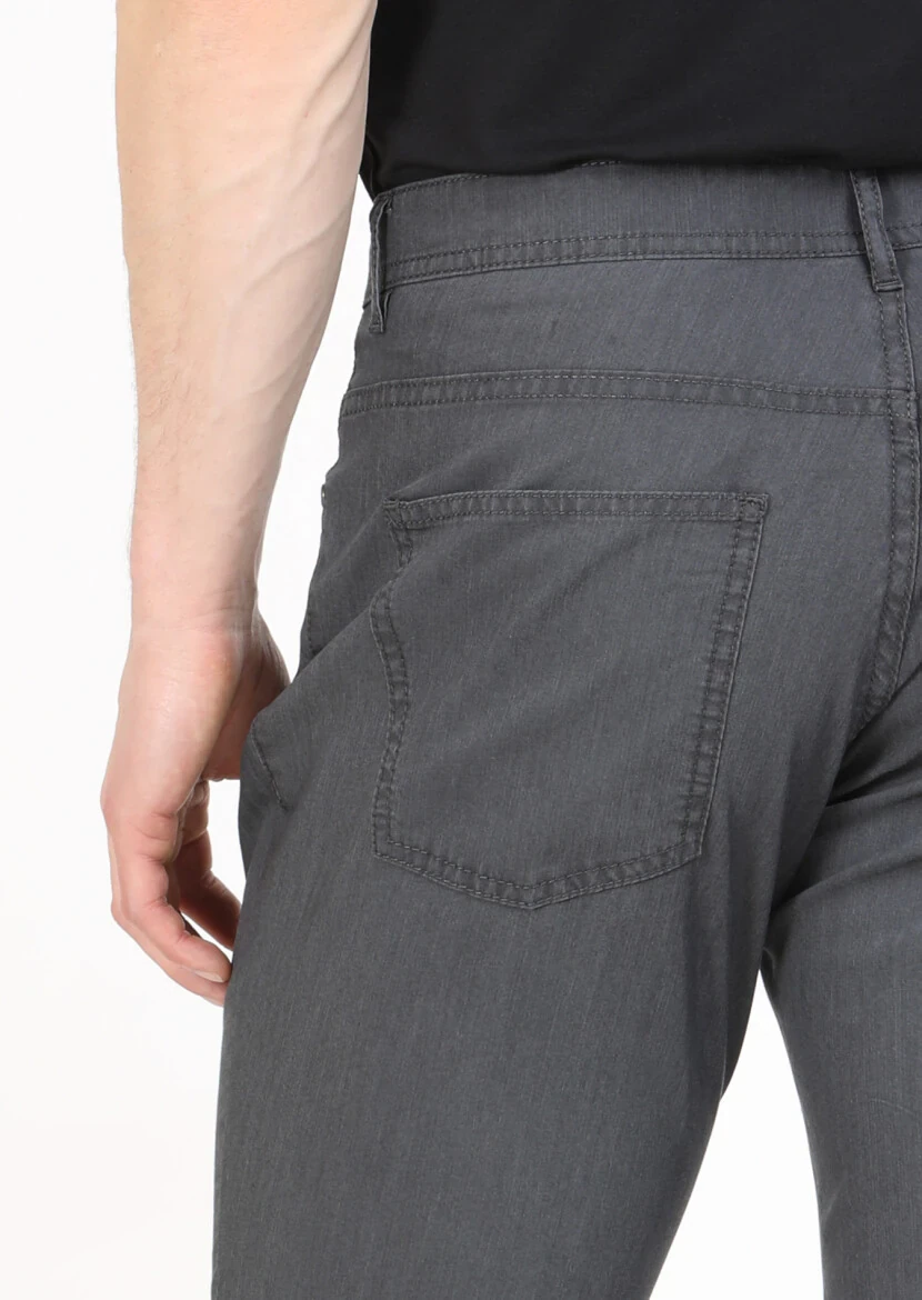 Antrasit Çizgili Dokuma Slim Fit Casual Pantolon - 4