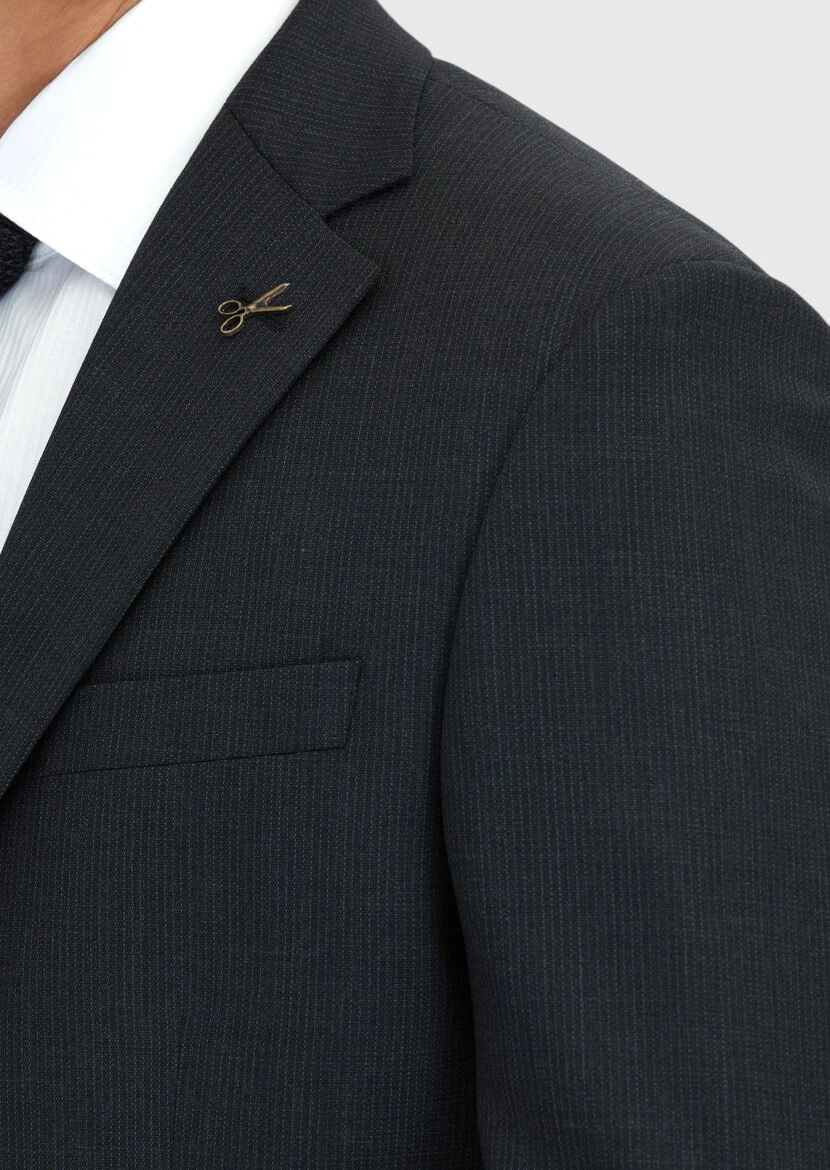 Antrasit Çizgili Modern Fit Yün Karışımlı Takım Elbise - 5